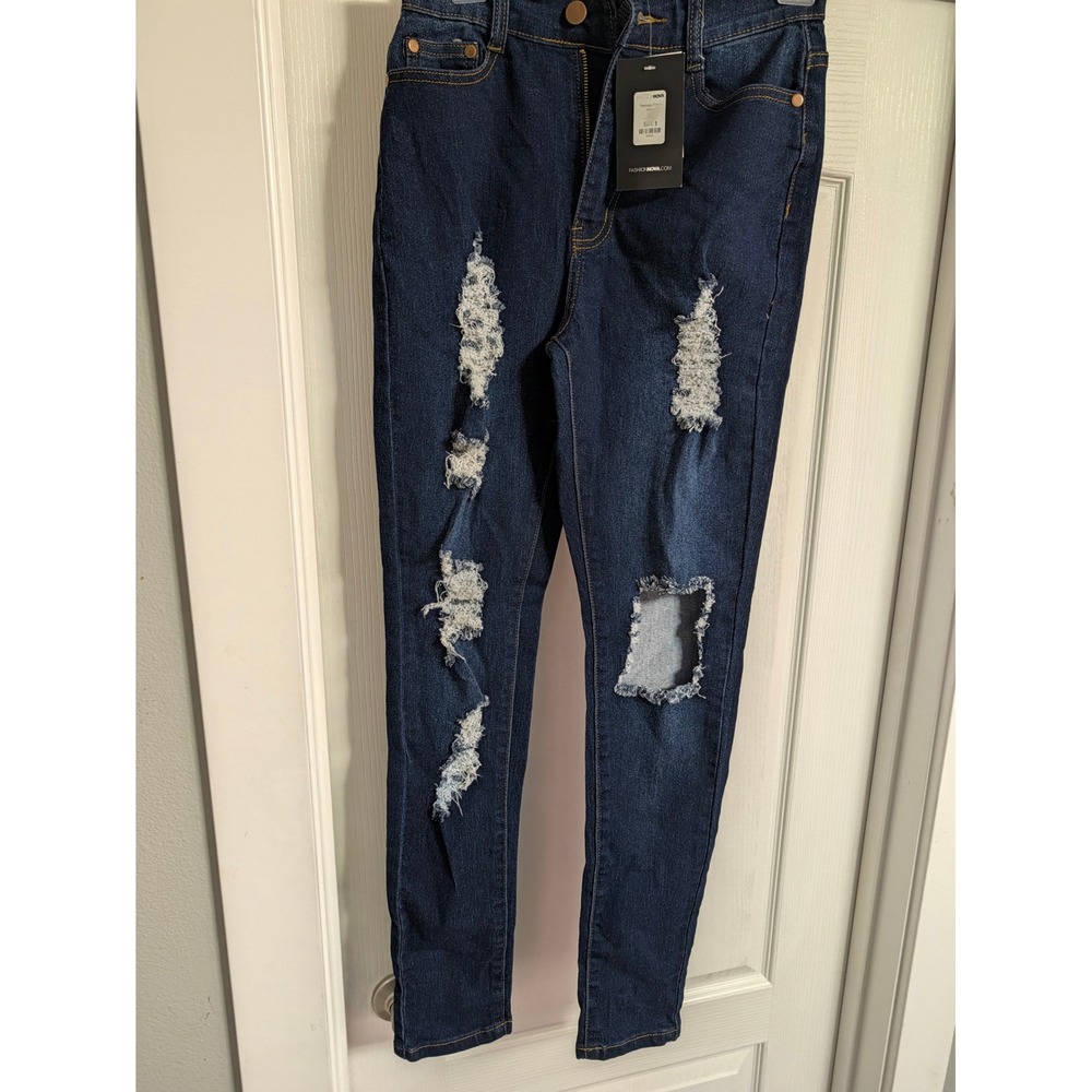 Teenage Fever Distressed Skinny Jeans Dark Wash Blue Size 5 NEW